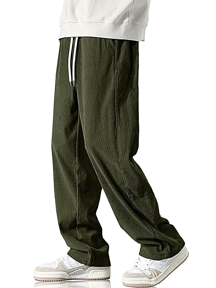 HOTake Men's Casual Corduroy Pants Drawstring Elastic Waist